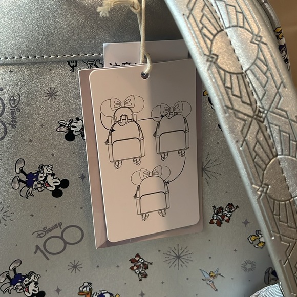 2023 Disney 100th Anniversary Silver Mickey & Friends Loungefly Backpack NWT - Picture 3 of 5